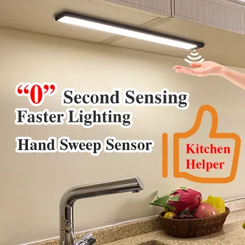 Ультратонкий светодиодный светильник для кухни, датчик поворота рук, освещение шкафа, датчик движения PIR, USB Перезаряжаемый алюминиевый шкаф, светодиод для гардероба