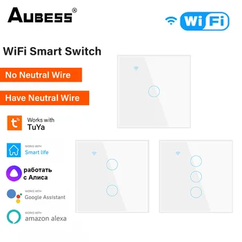 Умный настенный выключатель Tuya WiFi ЕС Сенсорный выключатель света Smart Life Пульт дистанционного управления Поддержка голосового управления Alexa Google Home Яндекс Алиса