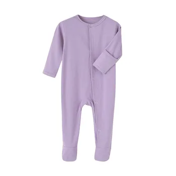 Хлопчатобумажная одежда для новорожденных Боди Однотонный комбинезон Комбинезон на молнии Для маленьких мальчиков и девочек Рубашка с длинным рукавом