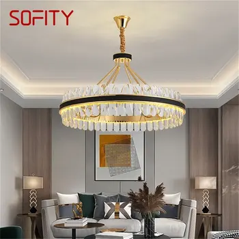 Хрустальная подвесная люстра SOFITY, домашний кожаный круглый светильник в постмодернистском стиле для гостиной-столовой
