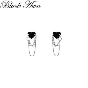 Черный ость сердце обруч серьги для женщин классический серебряный цвет модные шпинель обручальное ювелирные изделия T238