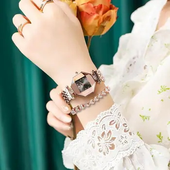 Шикарный комплект браслетов для часов со стразами, Ультратонкий водонепроницаемый регулируемый ремешок из нержавеющей стали для модных женщин